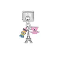 Detailed macro view of an Italian modular charm link with Eiffel Tower and macaron - Dessert Tower Style (D397)