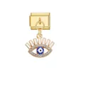 Detailed view of the gold Evil Eye pendant charm for Italian modular DIY bracelets - Radial Eyelash Rhinestone Evil Eye Style (D809) / Gold