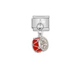 Detail view of a music series red drum charm with crystals for modular bracelets - Red Drum Series Style (D398)