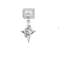Detail view of silver stainless steel Italian charm link with star and heart crystal - Heart Rhinestone Star Base (D518) / Silver