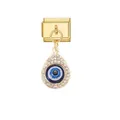 Detailed close-up of a golden Italian charm link with a rhinestone teardrop evil eye - Teardrop Rhinestone Evil Eye Style (D808) / Gold