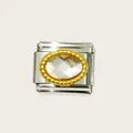 Italian charm link in stainless steel with crystal oval center for DIY bracelets - White Oval Gemstone Style