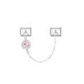 Detailed macro view of pink birthstone charm with stainless steel Italian link module - Pink Birthstone Style (D809)
