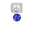 Detail of an Italian modular charm with a hanging blue crystal birthstone pendant. - Royal Blue Birthstone (D261)