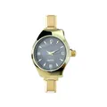 Detailed macro view of a golden modular stainless steel quartz watch with DIY links - Complete Watch / Black Watch With Rhinestones (watch082)