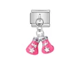 Detailed macro shot of pink boxing glove charm with Italian modular stainless link - Pink Boxing Gloves (D411)