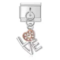 Detalle exquisito de un charm italiano con un corazón de cristal y letras LOVE - Estilo Letra LOVE (1)