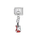 Detail view of a musical guitar charm link for Italian modular DIY bracelet jewelry - Electric Guitar Style (D400)
