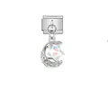 Macro view of stainless steel moon and iridescent star charm for Italian bracelet - Dazzling Star Moon (D516) / Silver