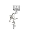 Detailed view of silver stainless steel moon and star crystal charm for modular bracelets - Crescent Moon Star Dangle (D515) / Silver
