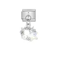Detailed view of stainless steel star and moon charm for Italian modular bracelets - Star Moon Rhinestone Pearl (D514) / Silver