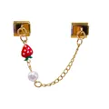 Italian modular charm link with a red strawberry pendant and white pearl for DIY bracelet - Strawberry Charm with Artificial Pearl (D678) / Gold