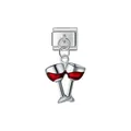 Primer plano del abalorio modular italiano plateado con copas de vino tinto para joyas DIY - Estilo Copas de Vino (D459)