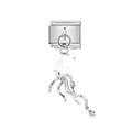 Close-up detail of a stainless steel Italian charm link featuring a translucent jellyfish dangle - Agile Jellyfish Pendant (D511) / Silver