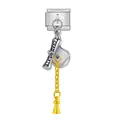 Close-up of graduation theme Italian charm link with diploma and gold tassel detail - Graduation Cap (D417)