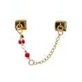Golden Italian modular charm safety chain featuring a cute red cherry pendant for DIY jewelry - Cherry Charm with Red Faceted Bead (D677) / Gold
