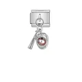 Detail shot of silver Italian charm link with baseball bat and glove pendant charm - Baseball Glove (D418)