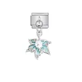 Italienischer Modul-Anhänger mit blauem Emaille-Blatt, Perle und funkelnden Strasssteinen - 1 Stück / Stern Blaues Emaille (D554)