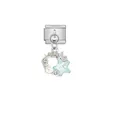 Detailansicht des italienischen Modul-Charms mit hellblauem Stern und Perlen-Akzenten - 1 Stück / Sternring Perle (D559)
