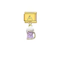 Close-up detail of golden Italian modular charm link with a purple beer mug dangle - Purple Beer (D713)