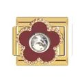 Close-up of gold stainless steel flower charm for Italian modular bracelet - Italian Charm Links / Gold (Dark Red Flower)