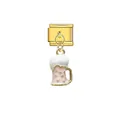 Close-up of a gold-toned Italian link charm with a dangling pink beer mug pendant - Pink Beer (D718)
