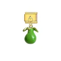 Close-up of a vibrant green pear charm on a gold Italian modular jewelry link - Green Pear (D709)