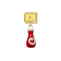 Close-up of a gold Italian modular charm with a cute red ketchup bottle dangle - Ketchup Bottle (D706)