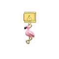 Detailed view of pink flamingo dangle charm on gold plated Italian modular jewelry link - Pink Flamingo (D700)