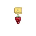 Detailed view of gold-tone Italian modular link charm with a cute red strawberry pendant. - Strawberry Style 1 (D696)