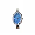 Elegant ladies' quartz watch featuring a blue oval dial and stainless steel band. - Complete Watch / Quicksand Blue