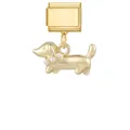 Colgante de perro teckel dorado con collar de perlas para pulsera modular italiana - Perro Perla (M294241) / 1 Pieza / Dorado