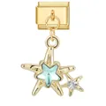 Gold-plated Italian modular charm featuring a dangling blue star crystal starfish design - Double Sea Star Dangle Style (#1)