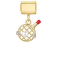 Maillon de charme italien doré avec pendentif raquette de tennis, perle et cristaux - Raquette de Ping-Pong (M294241) / 1 Pièce / Or
