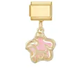 Maillon de charme italien doré avec pendentif étoile rose pour bracelets modulables - Fleur Rose (M294241) / 1 Pièce / Or