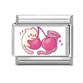 Breloque chat et cerise pour bracelet modulaire en acier inoxydable bricolage - 1 Pièce / Animal-9 (Chats et Cerises)