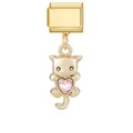 Bracelet modulaire italien doré élégant avec un pendentif chat et cœur rose mignon - Chat Diamant Rose (M294241) / 1 Pièce / Or