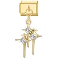 Gold Italian modular bracelet charm featuring three dangling stars with round crystals - Triple Star With Zirconia Style (#3)
