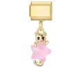 Maillon de charme italien doré avec un pendentif chat mignon tenant une étoile rose - Chat Étoile Rose (M294241) / 1 Pièce / Or