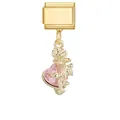 Charme modulaire doré avec cœur en cristal rose et pendentif rose pour bracelet - Rose Cœur Rose (M294241) / 1 Pièce / Or