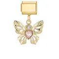 Charm papillon doré avec cristal coeur rose pour bracelet modulaire italien DIY - Papillon Diamant Rose (M294241) / 1 Pièce / Or
