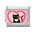Maillon de breloque italienne en acier avec motif mignon de chat noir et cœur - 1 Pièce / Animal-15 (Chat Noir avec Cœur et Fleur Rouge)
