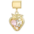 Charme de fraise doré pour bracelet modulaire italien avec cristal rose et perles - Fraise Perle Diamant Rose (M294241) / 1 Pièce / Or