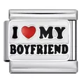 Close-up of stainless steel Italian charm link with I Love My Boyfriend engraving - I LOVE MY BOYFRIEND Style (15)