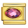 Vista dettagliata del charm modulare italiano dorato con pietra di nascita rosa - Rosso rosa