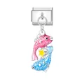 Detailansicht italienischer Charm mit rosa und blauen Fischen und einem gelben Stern - Fische (D0133)