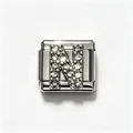 Stainless steel Italian modular bracelet link featuring a stone-inlaid letter N - Rhinestone Letter N Style