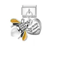 Detailed shot of glowing bee charm and heart tag on Italian modular bracelet link. - Bee (D024)
