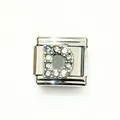 Italian modular charm link made of stainless steel with sparkly rhinestone letter D - Rhinestone Letter D Style