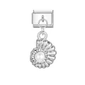 Colgante de concha plateada con perla y cristales para pulseras modulares, detalle. - Caracola de Perla (D941)